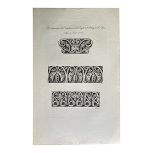 Mid 19th Century Etching Reproduction of French Crypt Architecture by Artist Nicolas Xavier Willemin