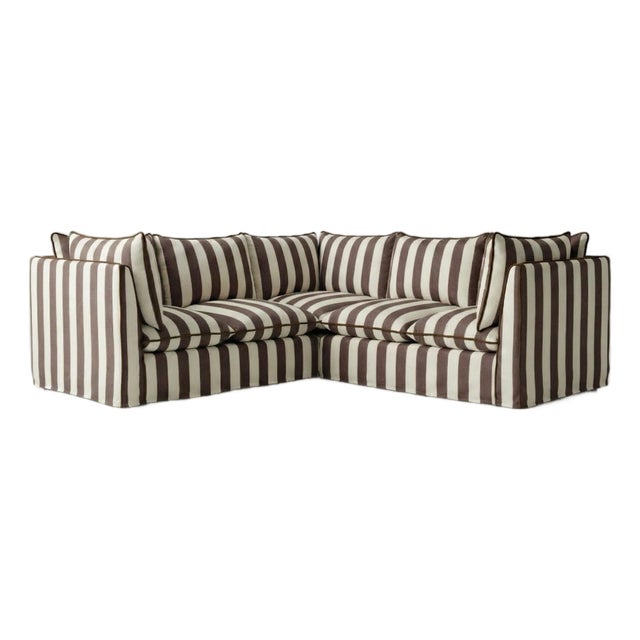 Sophie Conran Coco 3x3 Sectional Sofa - Chocolate Stripes with Knife Edge Cushion For Sale