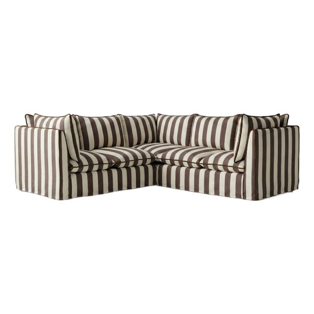 Sophie Conran Coco 3x3 Sectional Sofa - Chocolate Wide Stripes with Knife Edge Cushion For Sale