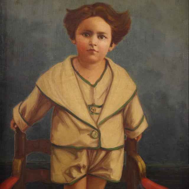 Italian Artist, Portrait of a Child, 1921, Oil on Canvas For Sale - Image 3 of 17