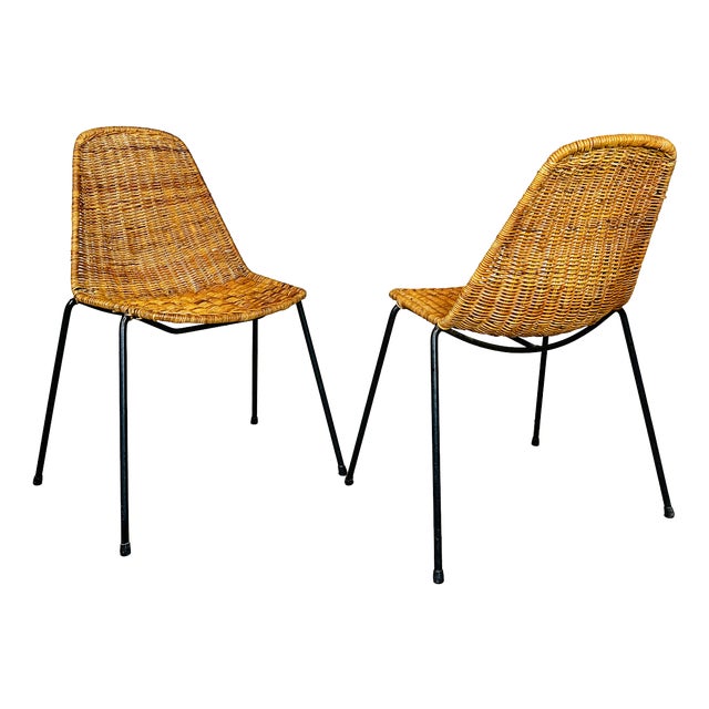 Wicker Chairs attributed to Gianfranco Legler, Italy, 1950s, Set of 2 For Sale