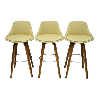 Mid Century Modern Danish Style Bentwood Upholstered Bar Stools-Set of 3 For Sale