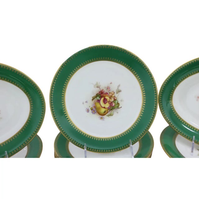 Cabin Early 1900s Royal Worcester Green & Gilt Dessert Service, 18 Pieces For Sale - Image 3 of 4