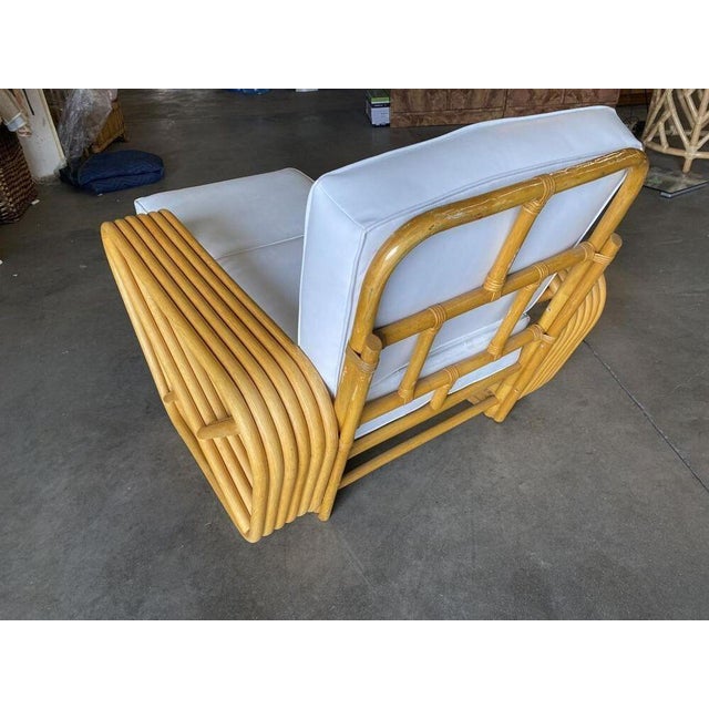 1950s Restored Six-Strand Square Pretzel Rattan Chaise Lounge Chair For Sale - Image 4 of 12