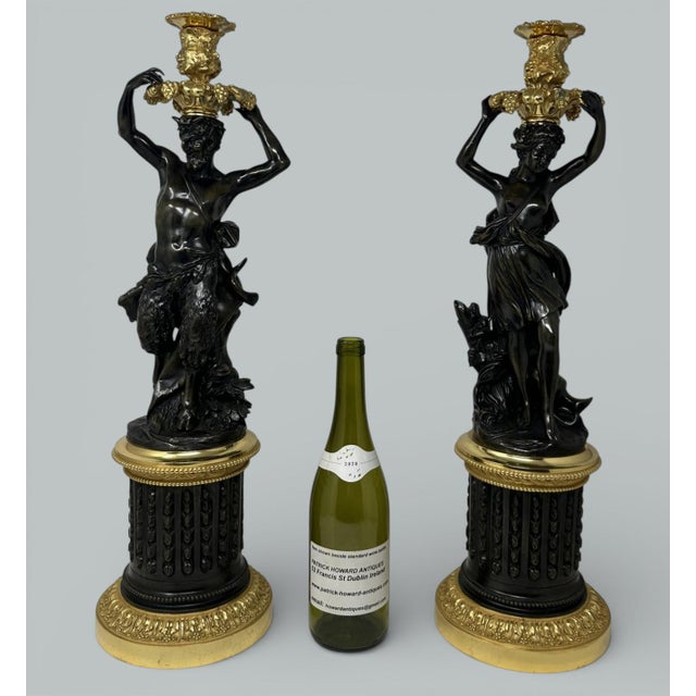 Absolutely stunning French chisel cast Patinated Bronze Classical standing Figures, draped in clothing. First quarter of...