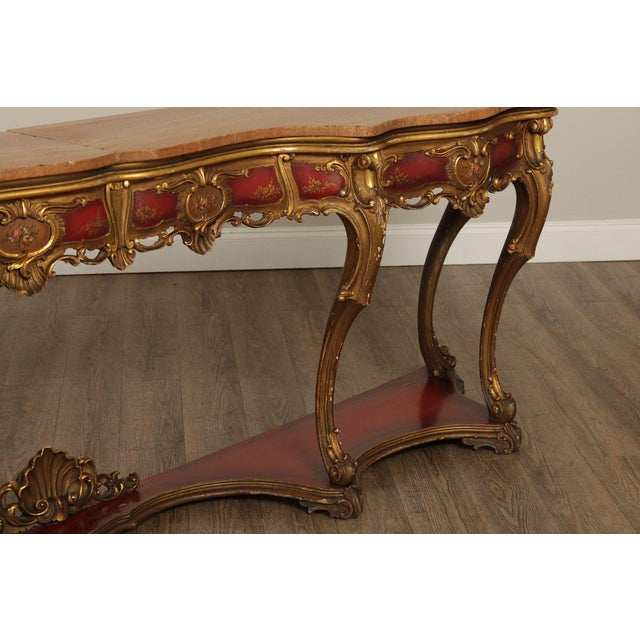 Italian Rococo Style Long Marble Top Console Table For Sale - Image 9 of 18