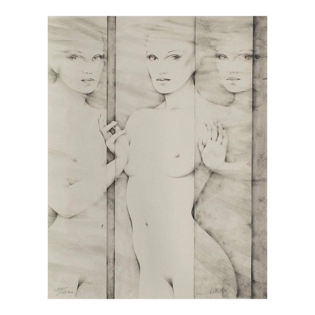1987 Gérard Daran Nu Au Miroir Signed Lithograph For Sale