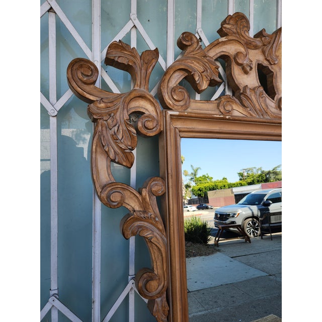 Brutalist Large Wood Wall Mirror For Sale - Image 3 of 12