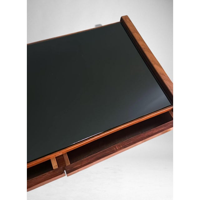 Mid 20th Century Mid-Century Modern Italian Console in Red Walnut With Black Glass Top For Sale - Image 9 of 18