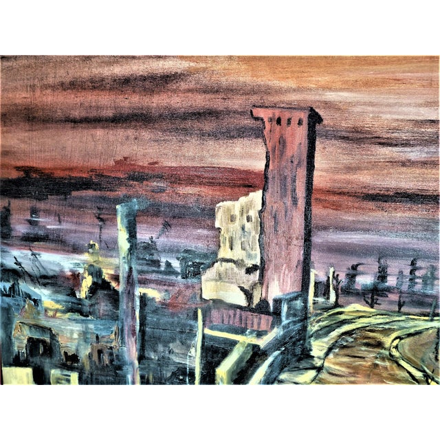 1970s 1970s Original Expressionist Oil Painting "Holocaust" by Geraldine J. Vanderbeek – Large Signed Post-War Cityscape For Sale - Image 5 of 11