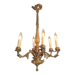 French Gold Gilt Bronze Six-Arm Chandelier For Sale