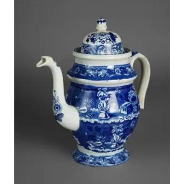 Victorian Antique Stevenson Staffordshire Pottery Transferware Coffee Tea Pot For Sale - Image 3 of 11