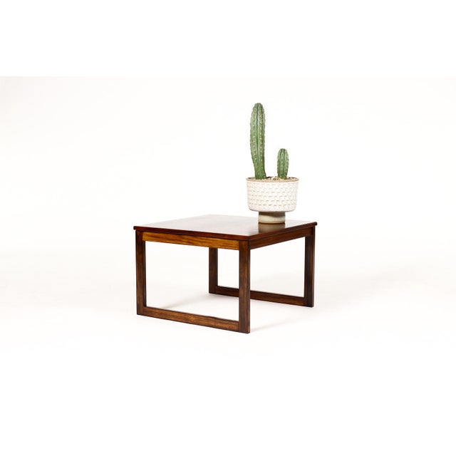 Mid-Century Modern 1960s Danish Modern Mid Century Square Rosewood Coffee Table — Figural Grain — Sled Base For Sale - Image 3 of 4
