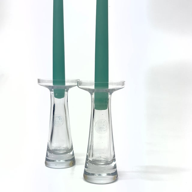 Mid-Century Modern Timeless Classic Hand-Blown Lead Crystal Candleholders by Lennox - A Pair For Sale - Image 3 of 8