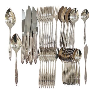 Vintage Community Morning Rose Silverplate Flatware Set, 52 Pieces For Sale