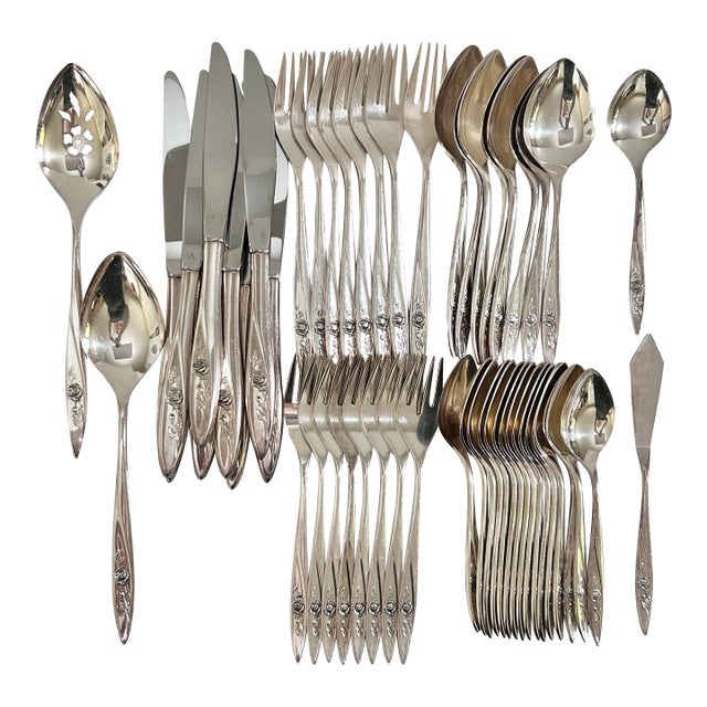 Vintage Community Morning Rose Silverplate Flatware Set, 52 Pieces For Sale