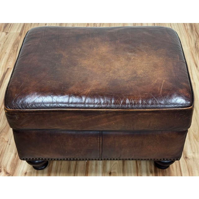 Vintage Bernhardt Tufted Leather Writers Chair With Ottoman For Sale - Image 13 of 18