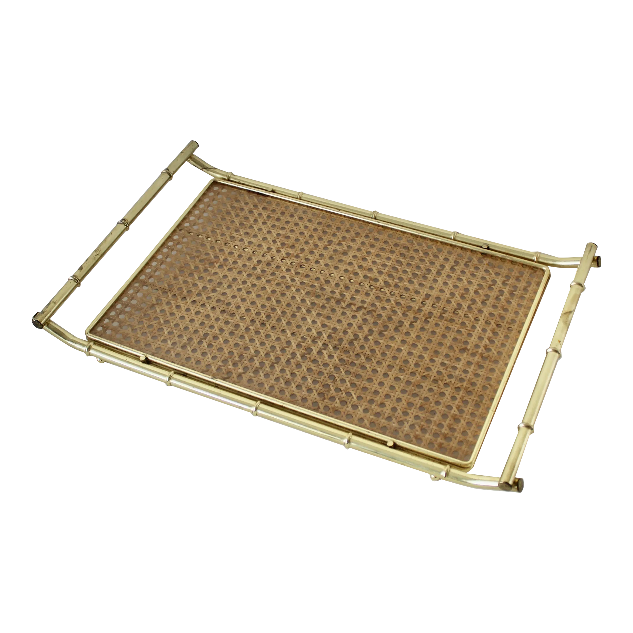 Dior Home Style Brass Gold Finish Metal Faux Bamboo Woven Cane