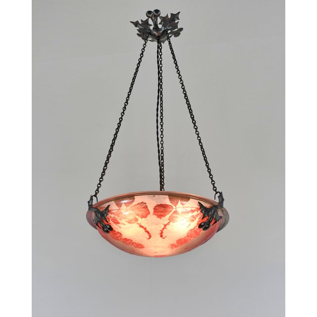 Charles Schneider French Art Deco Pendant Light by Le Verre Francais Schneider - 1925 Cameo Chandelier France For Sale - Image 4 of 17