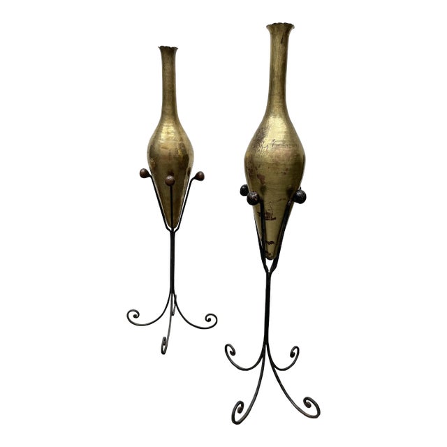 1910s Aesthetic Gilt Hammered Copper Vessels - a Pair For Sale