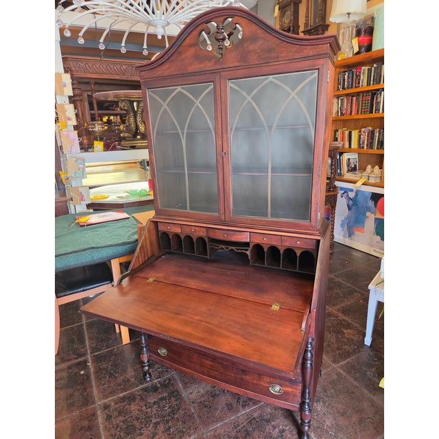Antique 1920s Spanish Colonial Spanish Revival Mahogany Secretary Desk For Sale - Image 12 of 15