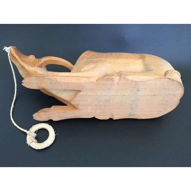 Wood Vintage Handcrafted Wood Water Buffalo Wine Bottle Holder Caddy For Sale - Image 7 of 12