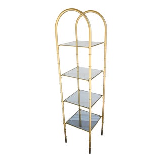Vintage Metal Faux Bamboo and Glass 4 Tier Etagere Shelves For Sale