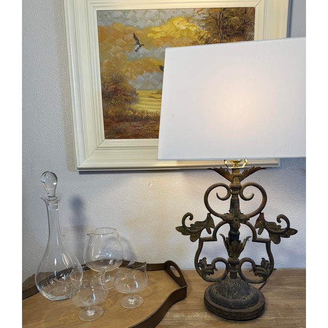 Forged Iron Table Lamp in Antique Finish For Sale - Image 10 of 10