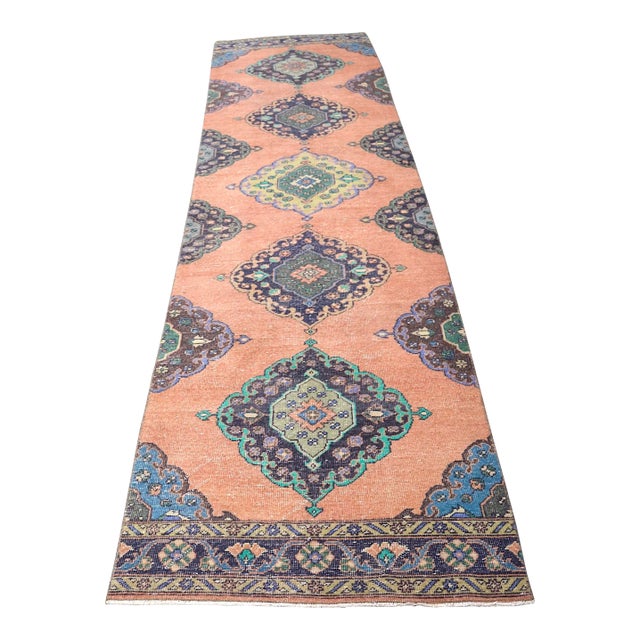 1960s Pastel Muted Orange Hand Made Wool Runner Rug For Sale