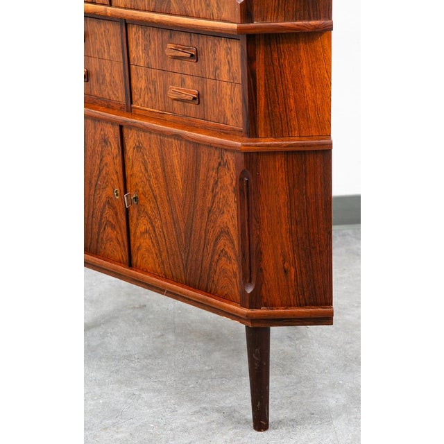 Brown Mid Century Danish Modern Corner Cabinet Rosewood Bar Denmark Drawers Locking Vg For Sale - Image 8 of 11