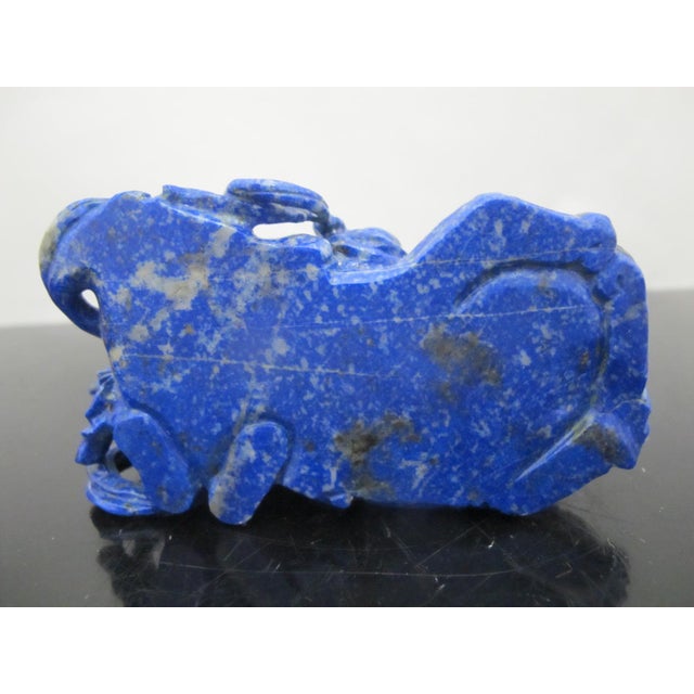 Chinese Carved Lapis Lazuli 2 Figures & a Beast Figurine on Wood Stand For Sale - Image 9 of 10