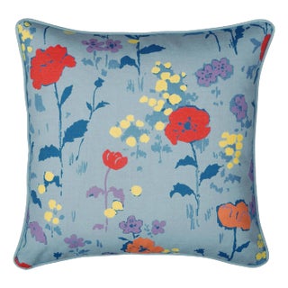 22" Paule Marrot Poppies Pillow Cover in Blue For Sale