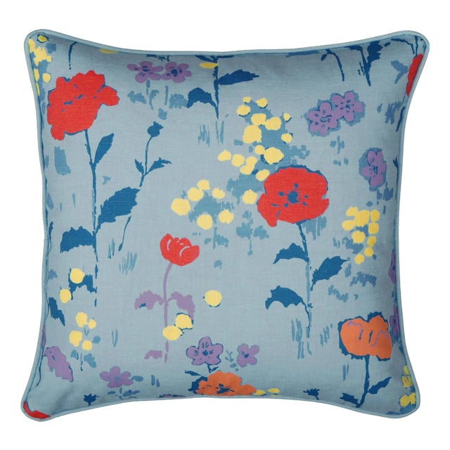 Paule Marrot Poppies Pillow Cover in Blue For Sale