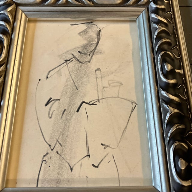 Original 5 x 7 study drawing on paper unsigned Overall size with tabletop frame is 8.5 x 10.5