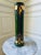Antique Art Deco Cobalt Blue Glass Vase With Green Enamel and Gold Overlay For Sale - Image 12 of 12