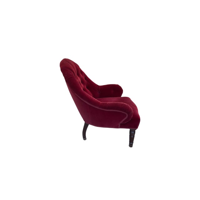 Burgundy Antique Victorian Parlor Chairs With Burgundy Velvet Upholstery – Pair For Sale - Image 8 of 10