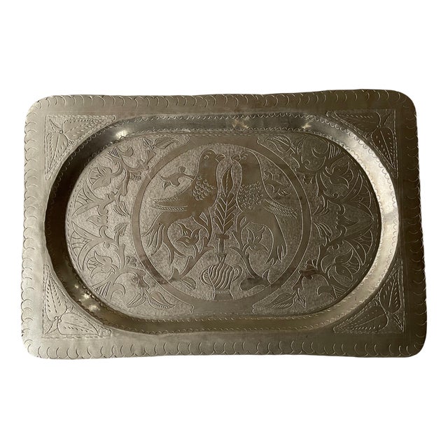 Oriental Silver-Plated Copper Tray For Sale