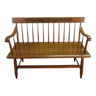 1980s Hitchcock Solid Maple Paint Decorated Bench For Sale