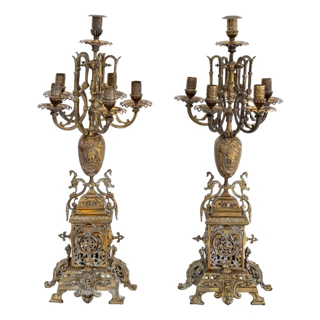 Renaissance Revival 6-Branch Candelabra, Pair For Sale