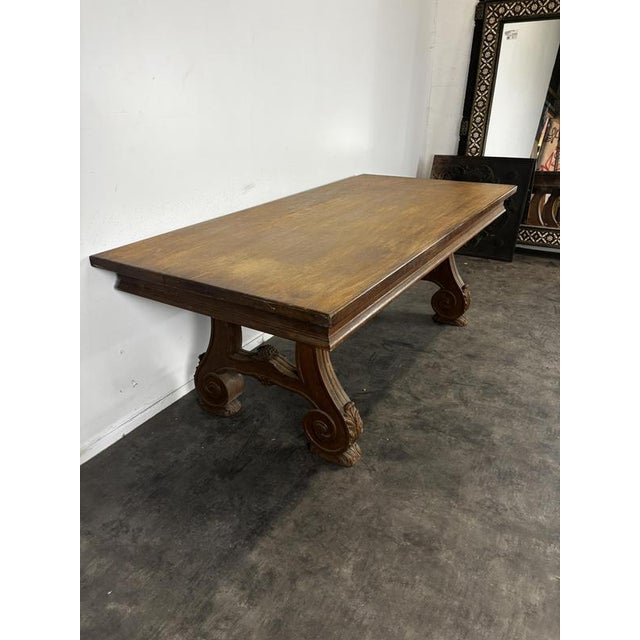 Renaissance Style Oak Dining Table with Lyre-Shaped Legs For Sale - Image 4 of 8