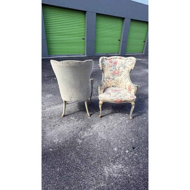 This is an unusual pair of 1930s/1940s Grosfeld House scrolled arm wing chairs. I have only seen 1 of these chairs in a...