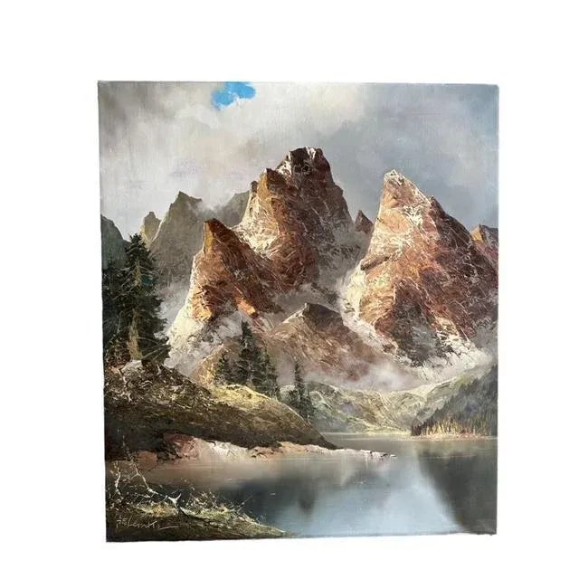 Vintage Alpine Mountain Landscape Oil Painting by J. E. Lemke For Sale - Image 4 of 6