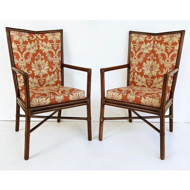 Late 20th Century Barbara Barry McGuire Rattan Rawhide Dining Room Chairs, New Upholstery- Set of 8 For Sale In Miami - Image 6 of 12