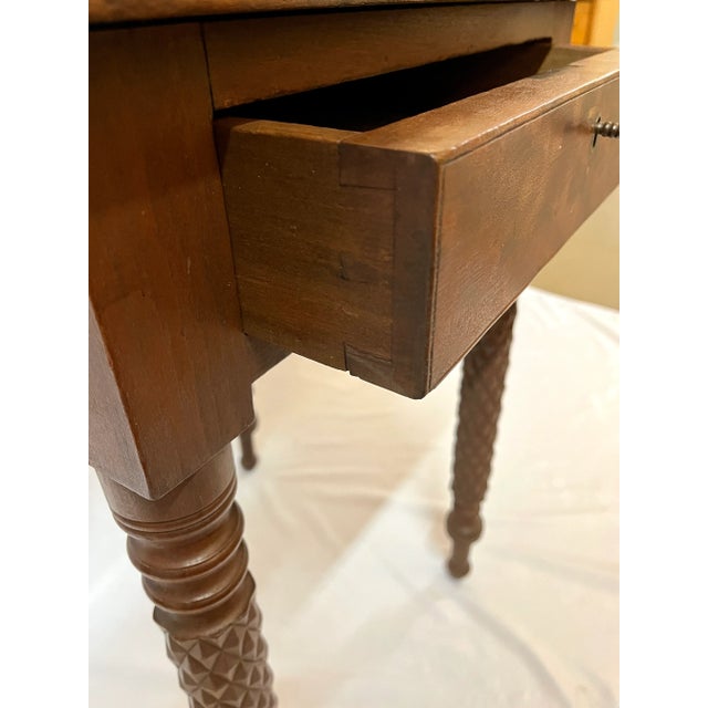 Early 1900s Antique Side Table with Locking Drawer and Carved Pineapple Legs For Sale - Image 9 of 11