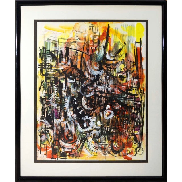 A modernist oil painting on canvas by Manette Van Hamel. Signed bottom right. Circa 1970s. An abstract expressionist...