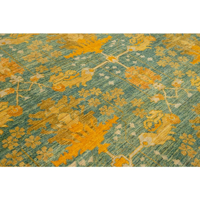 Blue Blue Modern Mahal Style Handmade Oversized Wool Rug With Floral Design For Sale - Image 8 of 10