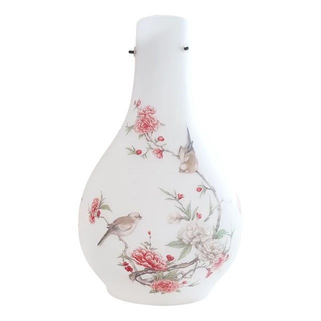 Vintage Famille Rose Opaque Satin Glass Pendant Lightshade, 1920s For Sale