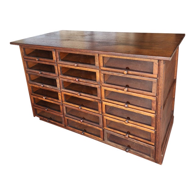 American Seed Cabinet With Glass Front Drawers For Sale