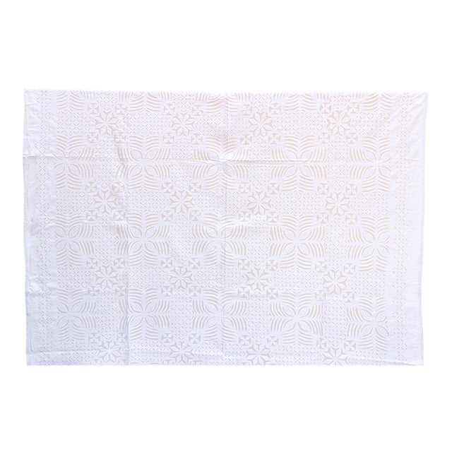 Morning Glory Handmade White Applique Bedcover For Sale