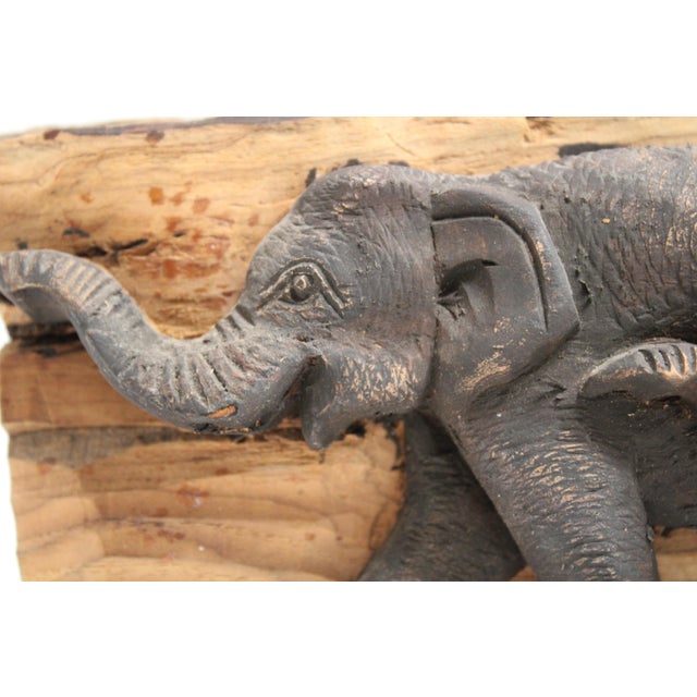 Elephant Family Carved on Wood Plaque With Formica Base For Sale - Image 10 of 11